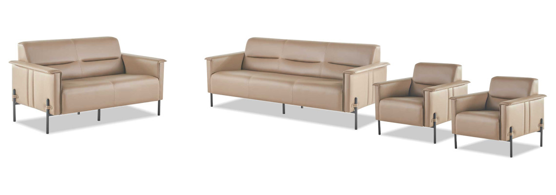 Komplett Modern Sofa-Set 3-Sitzer 2-Sitzer Sessel Beige Ledersofa Holz