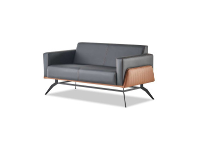 Couch Schwarz Braun Sofa 2-Sitzer Ledersofa Modern Edelstahl Leder Holz