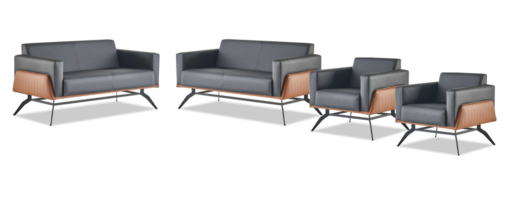 Komplett-Set Schwarz Braun Lehnsessel Leder 2-Sitzer Sessel Sofa-Set