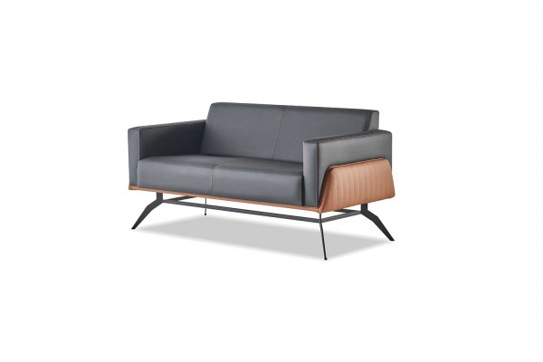 Komplett-Set Schwarz Braun Lehnsessel Leder 2-Sitzer Sessel Sofa-Set