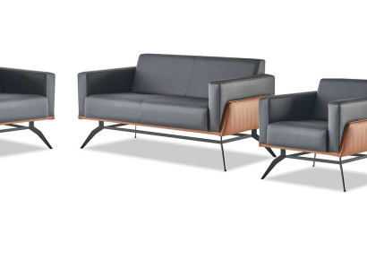 Komplett-Set Schwarz Braun Lehnsessel Leder 2-Sitzer Sessel Sofa-Set