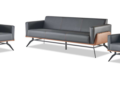 Moderner Ledersofa-Set 3-Sitzer Sessel Schwarz Braun Sofa-Set Couch Leder