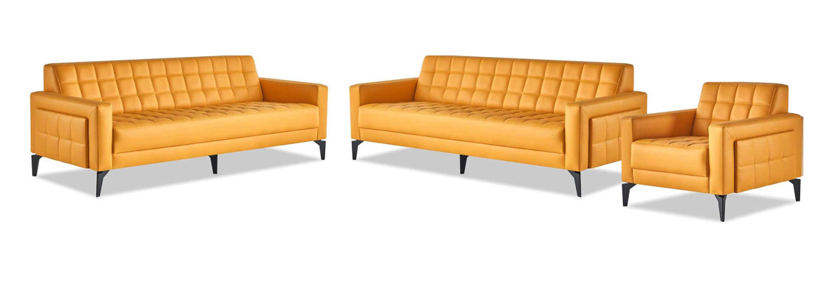 Komplett Set Sofas Modern Ledersofas 3-Sitzer Sessel Couch Leder Edelstahl