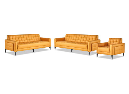Komplett Set Sofas Modern Ledersofas 3-Sitzer Sessel Couch Leder Edelstahl