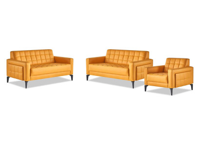 Sofagarnituren Set 2-Sitzer Sessel Modern Gelb Ledesofas Edelstahl Leder