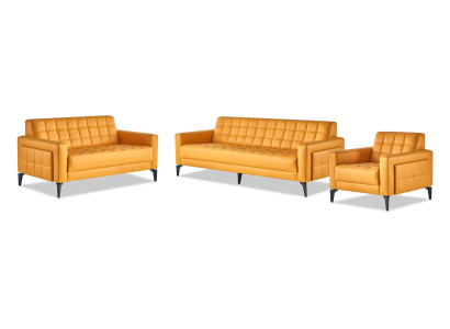 Sofa-Set Ledersofas Modern Gelb Chesterfield 3-Sitzer 2-Sitzer Sessel