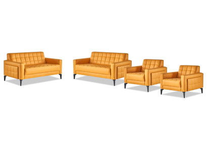 Sitzmöbel Chesterfiedl Gelb 2-Sitzer Sessel Ledersofas Modern Edelstahl