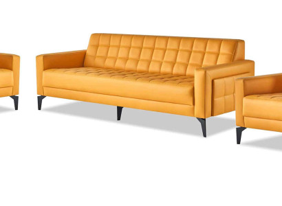 Ledersofas Sofas Set 3-Sitzer Sessel Modern Chesterfield Couch Gelb 4tlg.