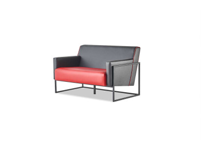 Sofa Rot Schwarz Ledersofa 2-Sitzer Edelstahl Vielseitig Modern Zweisitzig