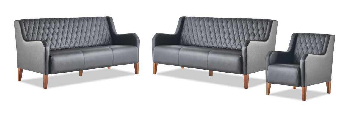 Sofagarnituren-Set 3-Sitzer Sessel Schwarz Leder Modern Holz Sofas
