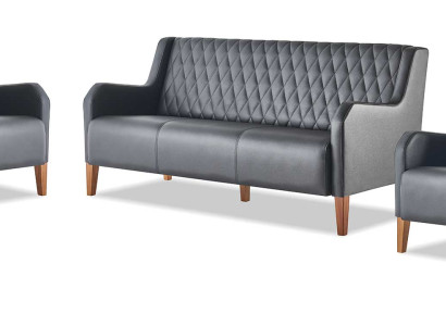 Ledersofas Sofagarnituren-Set 3-Sitzer Sessel Schwarz Leder Holz Modern