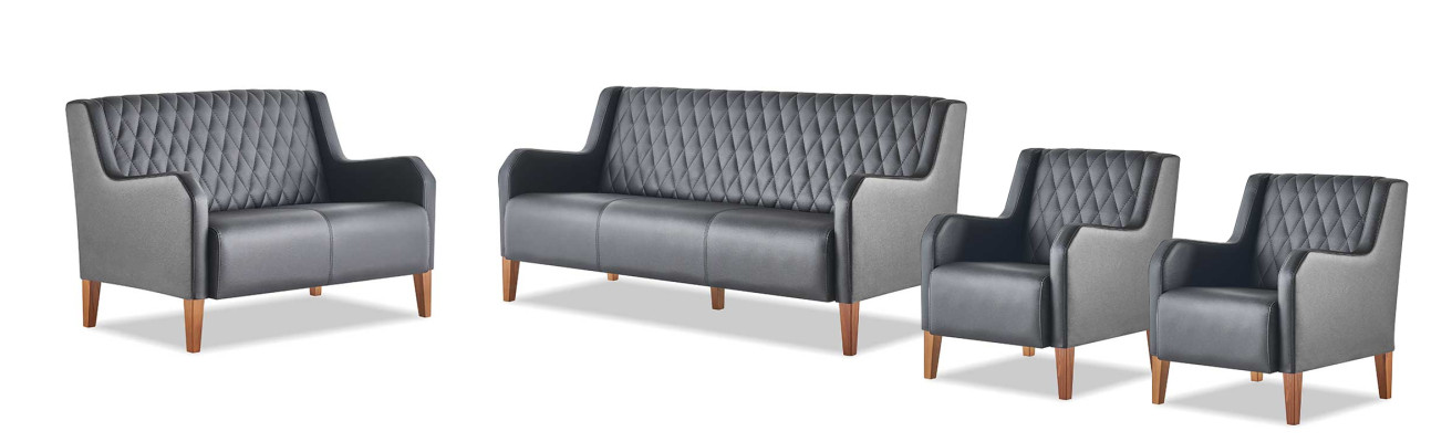 Sofa-Set Leder Modern 3-Sitzer 2-Sitzer Schwarz Sessel Ledesofas Couch
