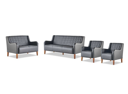 Sofa-Set Leder Modern 3-Sitzer 2-Sitzer Schwarz Sessel Ledesofas Couch