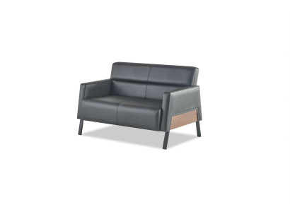 Sofa Schwarz 2-Sitzer Ledersofa Modern Couch Leder Edelstahl Zweisitzig