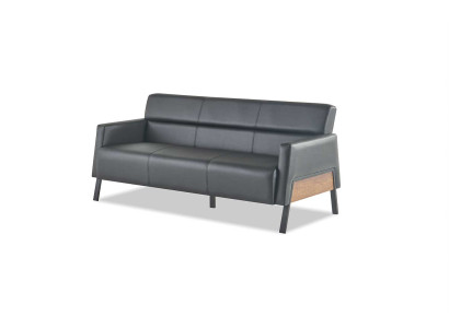 Ledesofa Sofa Schwarz 3-Sitzer Dreisitzig Leder Modern Holz Edelstahl