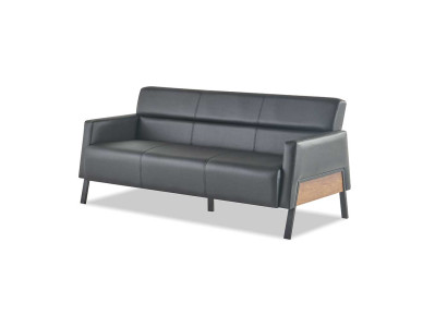Ledesofa Sofa Schwarz 3-Sitzer Dreisitzig Leder Modern Holz Edelstahl