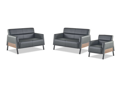 Moderner-Set 2-Sitzer Sessel Schwarz Ledersofas Couch Leder Weich Holz