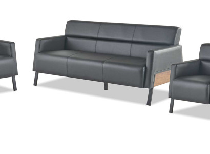 Komplett Set 3-Sitzer 2-Sitzer Sessel Schwarz Leder Lehnsessel Couch