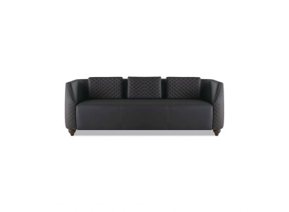 Ledersofa 3-Sitzer Schwarz Holz Modern Design Kissen Polster Leder Couch