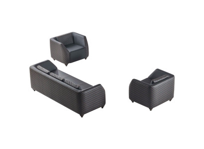 Ledersofas 3-Sitzer Sessel Schwarz Komplett Couch Modern Polster Kissen