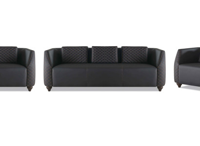 Komplett Set 3-Sitzer 2x Sessel Schwarz Polster Modern Leder Sofa-Set