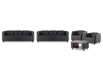 Sitzmöbel 3-Sitzer Sessel Couchtisch Schwarz Braun Leder Ledersofas Set
