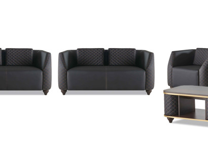 Komplett-Set 3-Sitzer 2-Sitzer Sessel Couchtisch Ledersofas Leder Holz