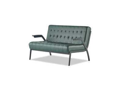 Chesterfield Grün Sofa 2-Sitzer Ledersofa Modern Couch Leder Edelstahl
