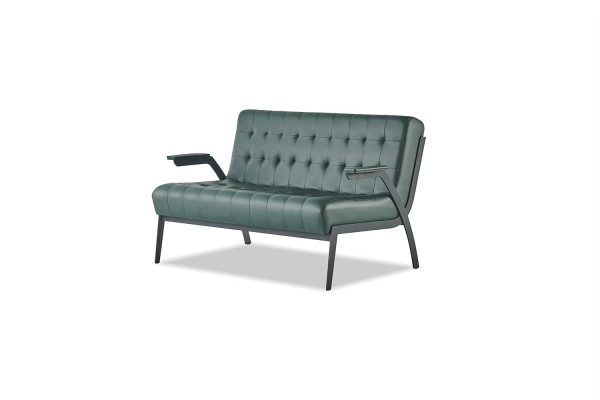 Sofa-Set Grün Einfarbig Modern Edelstahl Stil Chesterfield Leder Holz