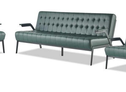 Ledersofas Grün Leder Chesterfield Set 3-Sitzer 2-Sitzer Sessel Edelstahl