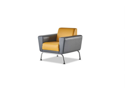 Sessel Gelb Grau Lehnsessel Modern Holz Weiche Armlehnen Edelstahl Leder