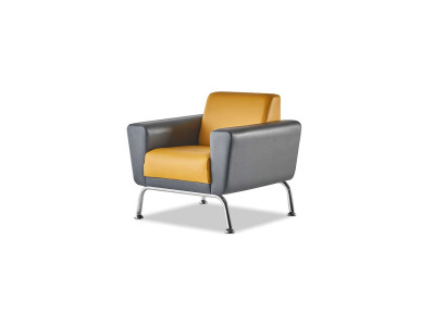 Sessel Gelb Grau Lehnsessel Modern Holz Weiche Armlehnen Edelstahl Leder