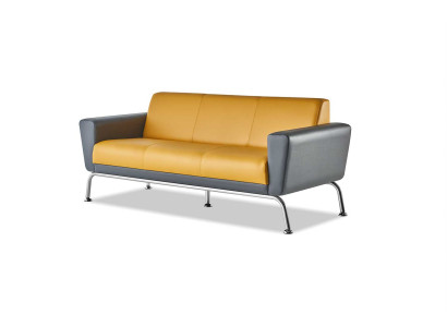Ledersofa Gelb Grau 3-Sitzer Sofa Dreisitzig Leder Edelstahl Modern Holz