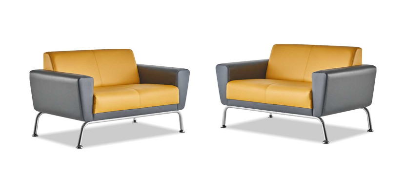 Ledersofas Sofa-Set 2-Sitzer Gelb Grau Edelstahl Modern Couch Komplett