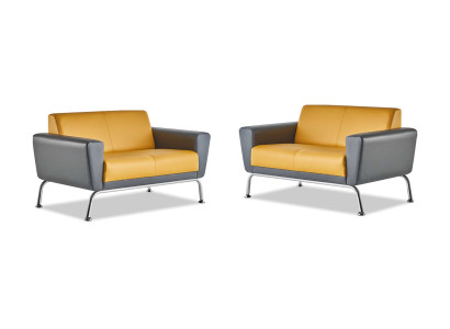 Ledersofas Sofa-Set 2-Sitzer Gelb Grau Edelstahl Modern Couch Komplett