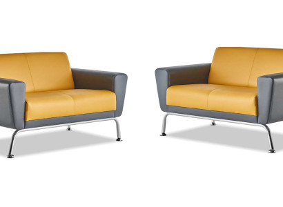 Ledersofas Sofa-Set 2-Sitzer Gelb Grau Edelstahl Modern Couch Komplett