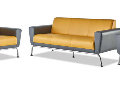 Ledersofas Gelb Grau Sofagarnitur Sofas-Set 3-Sitzer 2-Sitzer Sessel