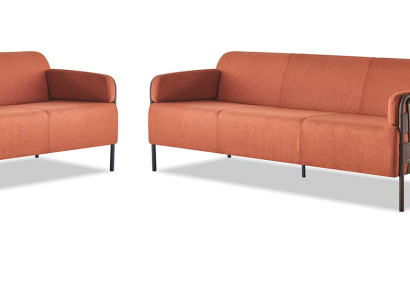 Ledersofas-Set Modern Komplett Sofas 3-Sitzer Sessel Orange Edelstahl