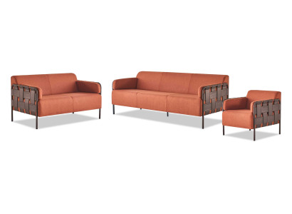 Komplett 3-Sitzer 2-Sitzer Sessel Sofa-Set Orange Sofagarnituren Sofas