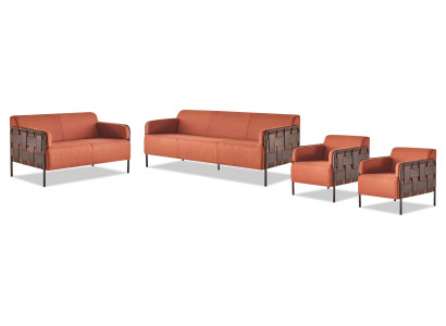 Komplett-Set 3-Sitzer 2-Sitzer Sessel Orange Sofagarnituren Sofas Textil