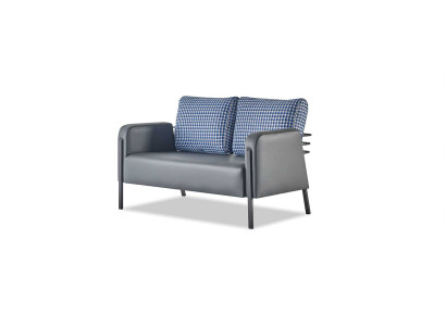 Ledesofa Polster 2-Sitzer Grau Blau Edelstahl Modern Kissen Sofa Couch