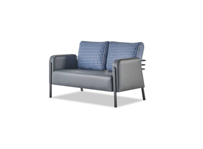 Ledesofa Polster 2-Sitzer Grau Blau Edelstahl Modern Kissen Sofa Couch