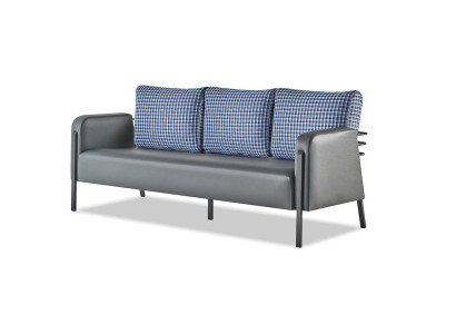 Couch Grau Blau Sessel POlster 3-Sitzer Modern Kissen Leder Edelstahl