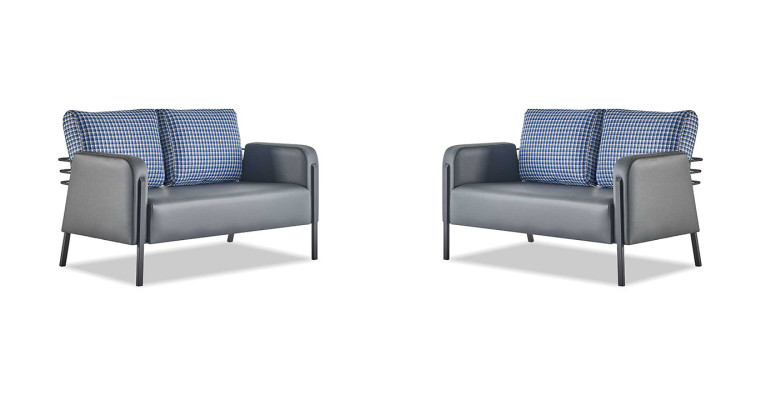 Ledersofa-Set Grau Blau Kissen 2-Sitzer Sofas Modern Polster Textil