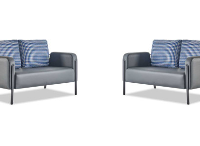 Ledersofa-Set Grau Blau Kissen 2-Sitzer Sofas Modern Polster Textil