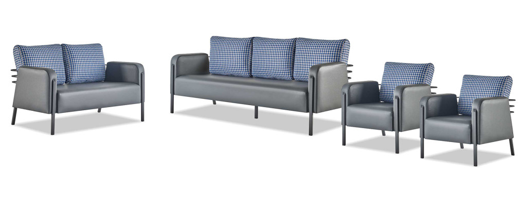 Komplett Sitzmöbel Set 3-Sitzer 2-Sitzer Sessel Grau Blau Leder Polster