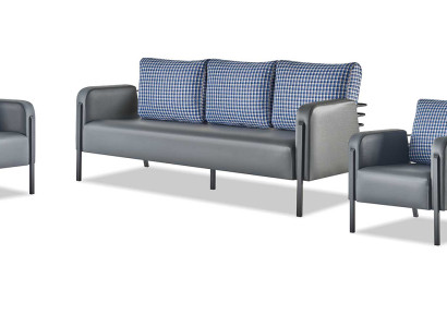 Komplett Sitzmöbel Set 3-Sitzer 2-Sitzer Sessel Grau Blau Leder Polster