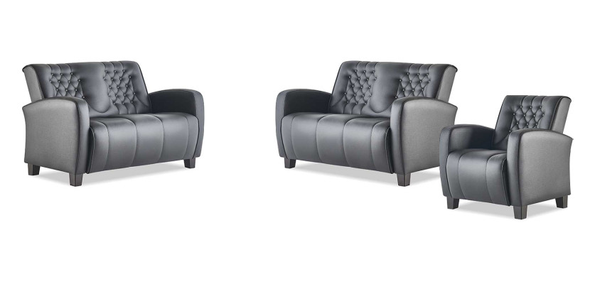 Ledersofa-Set 2-Sitzer Sessel Chesterfield Couch Schwarz Modern Knöpfe