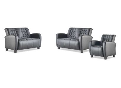 Ledersofa-Set 2-Sitzer Sessel Chesterfield Couch Schwarz Modern Knöpfe
