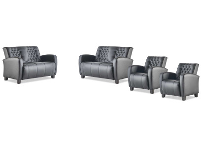 Sofagarnitur-Set 2-Sitzer Sessel Schwarz Chesterfield Modern Ledersofas